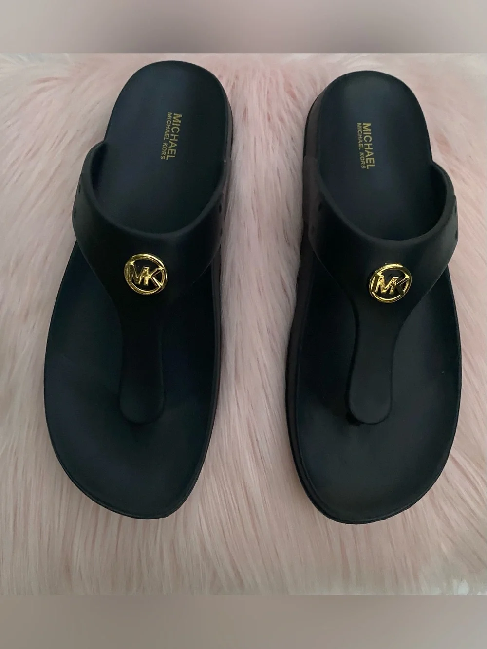 Michael Kors Lilie Jelly Sandals Black Thongs / Gold Size 11